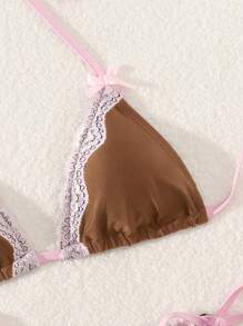 Swim Mod 性感可爱蕾丝蝴蝶结三角比基尼泳衣 - 摩卡棕 - 查看 5