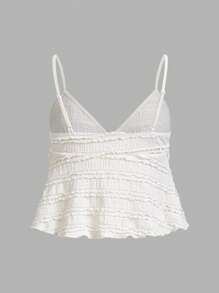 Sweetina Solid Color Ruffle Trim Jacquard Fabric Camisole, Summer Lace - Apricot - View 2