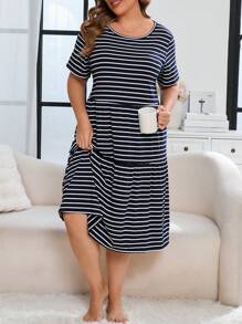Camisón informal de verano a rayas de manga corta para tallas grandes