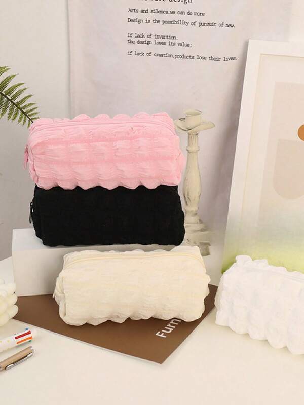 SHEIN 1pc Cream Puff Pencil Bag, Student Large Capacity Simple Cosmetics Storage Bag ,Holiday Gifts Travel Easy To Carry,Cute Multifunctional Storage Bag, Pencil Case, Cosmetic Bag For School, Stationery, Cosmetics, Skin Care Products, Lipstick, Brushes, Coins, Small Items