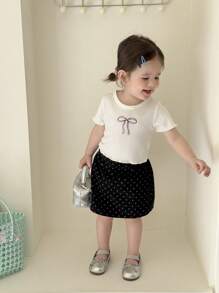 Baby Girl/Infant Casual Bow Knitted Short Sleeve Cropped Tee Shirt, Spring/Summer - White - View 6