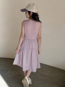 DAZY 青少年女孩无袖圆领时尚夏装，返校服 - 紫色 - 查看 3