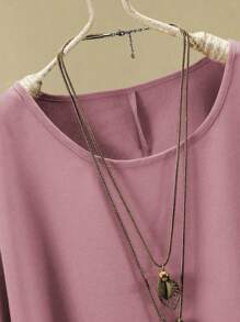 Plus Size Vacation Casual Solid Color Batwing Sleeve Shirt And Pants 2pcs Set - Dusty Pink - View 5