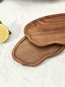 1pc Solid Wood Breakfast Tray, Bathroom Tray, Asymmetric Shape Serving Platter, Cheese Board, Decorative Kitchen Tray, Dining Service Plate