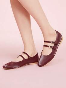 CUCCOO DOLLMOD CUCCOO Flat Adjustable Buckle Design Fashion Loafers - Burgundy - View 4