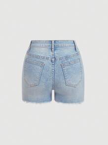 SHEIN MOD 女士时尚夏季心形亮片装饰牛仔短裤 - 淺色水洗藍 - 查看 2