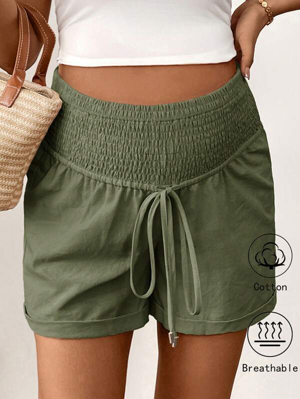 SHEIN Shorts décontractés de maternité de couleur unie avec cordon de serrage à la taille, pour les vacances