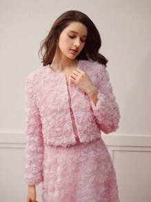 MOTF PREMIUM MESH FLORAL PATCHED BOXY COAT,VALENTINE'S DAY - Baby Pink - View 2