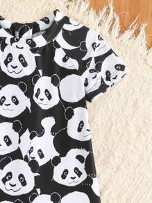 Baby Boy Cute Panda Print One-Piece Zip-Back Beach Swimsuit - Black and White - View 7