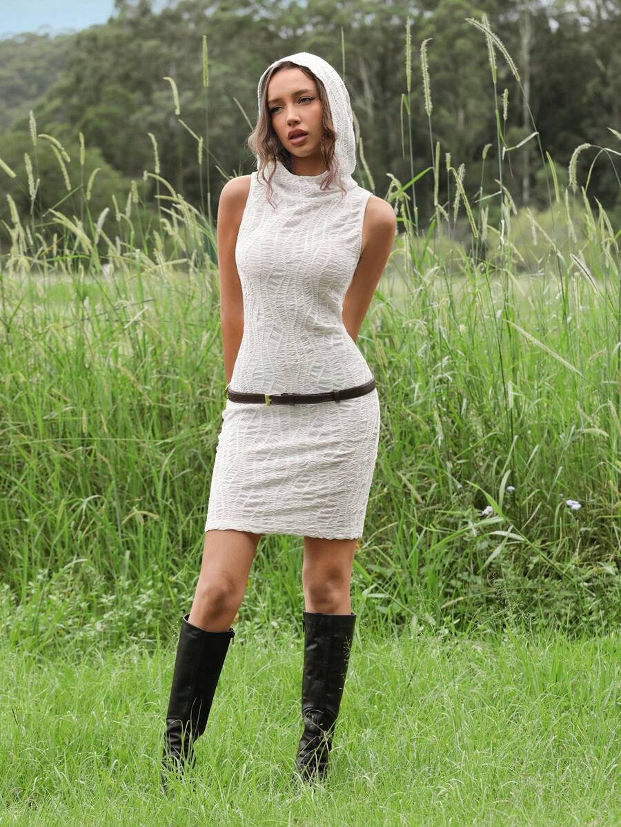 Roylia 女士夏季纯色连帽无袖连衣裙，世界末日氛围 - 白色 - 查看 1