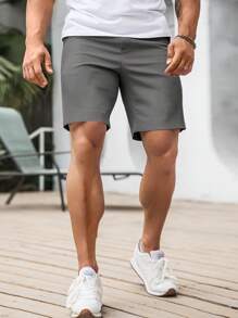 Manfinity Homme Men's Casual Solid Color Fashion Shorts, Suitable For Summer - Grey - View 3
