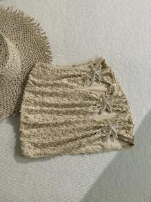 Soleia 女士沙滩度假泳装夏季沙滩女式泳衣度假女士沙滩女式提花海星装饰纱笼比基尼下装泳衣罩衫 - 卡其色 - 查看 4