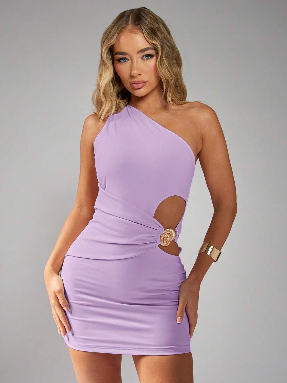 purple cut out mini dress Shiloh Draped Cut-Out Mini Dress in Soft Lilac