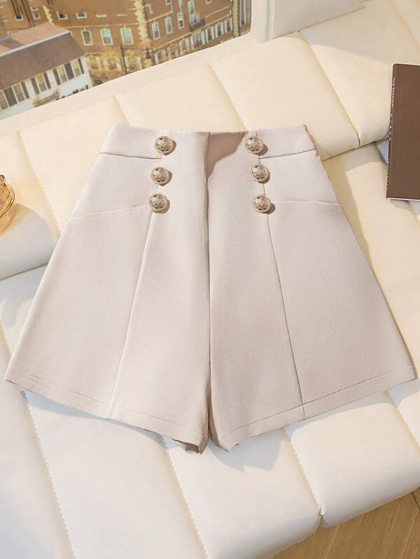 Celure Plus Size Women's Solid Color A-Line Double-Breasted Versatile Business Elegant Shorts