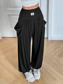 SHEIN EZwear Pantalones harem casuales y deportivos de cintura suelta para mujer