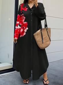 EMERY ROSE Random Print Plus Size Long Sleeve Dress Maxi Women Outfit Fall Cloth For Women - Multicolor - View 4