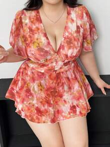 Flirla Plus Size Women's Holiday Loose Chiffon Ruffle Sleeve Jumpsuit - Multicolor - View 6