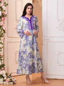 SHEIN 孕妇波西米亚花卉印花长袖优雅连衣裙 - 淡紫色 - 查看 5