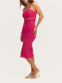Nöista Vestido midi de ganchillo rosa intenso perfecto para fiestas de verano o vacaciones tropicales. - Morado - Ver 5