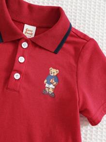 Cozy Pixies 2 Stücke/Set Baby Jungen Outfit mit Cartoon Muster, weicher gestrickter Polo Kragen Knopfhemd und Shorts mit Gummibund