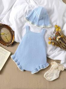 Baby Girl Ruffled Edge Knit Romper - Baby Blue - View 2
