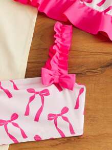 Baby Girl Printed Bow Bikini With Random Printed Sun Hat - Multicolor - View 4