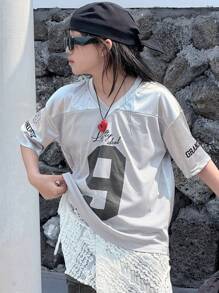 DAZY Tween Girl Tween Girl V 领短袖针织 T 恤，夏季 - 銀色 - 查看 3
