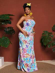 Maweii Plus Size Strapless Minimalist Fashion Dress, Suitable For Summer - Multicolor - View 4