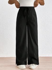 SHEIN Casual Woven Maternity Pants With Adjustable Drawstring And Comfortable Fit