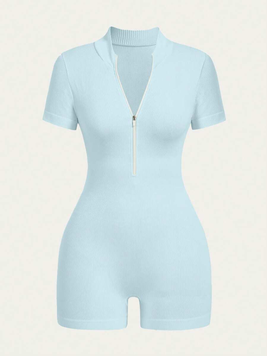 Sovereign Charm 女士纯色前拉链短袖连体裤，农历新年休闲日常穿着