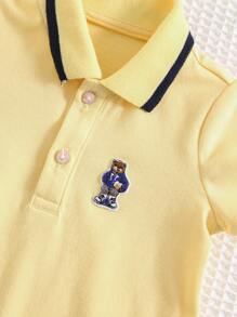 Cozy Pixies Conjunto de ranpero y shorts de manga corta con estampado de oso de dibujos animados recién nacido, de punto suave