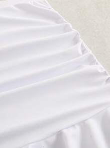 Swim Mod 女式纯色褶皱荷叶边下摆裙比基尼泳裤 - 白色 - 查看 3