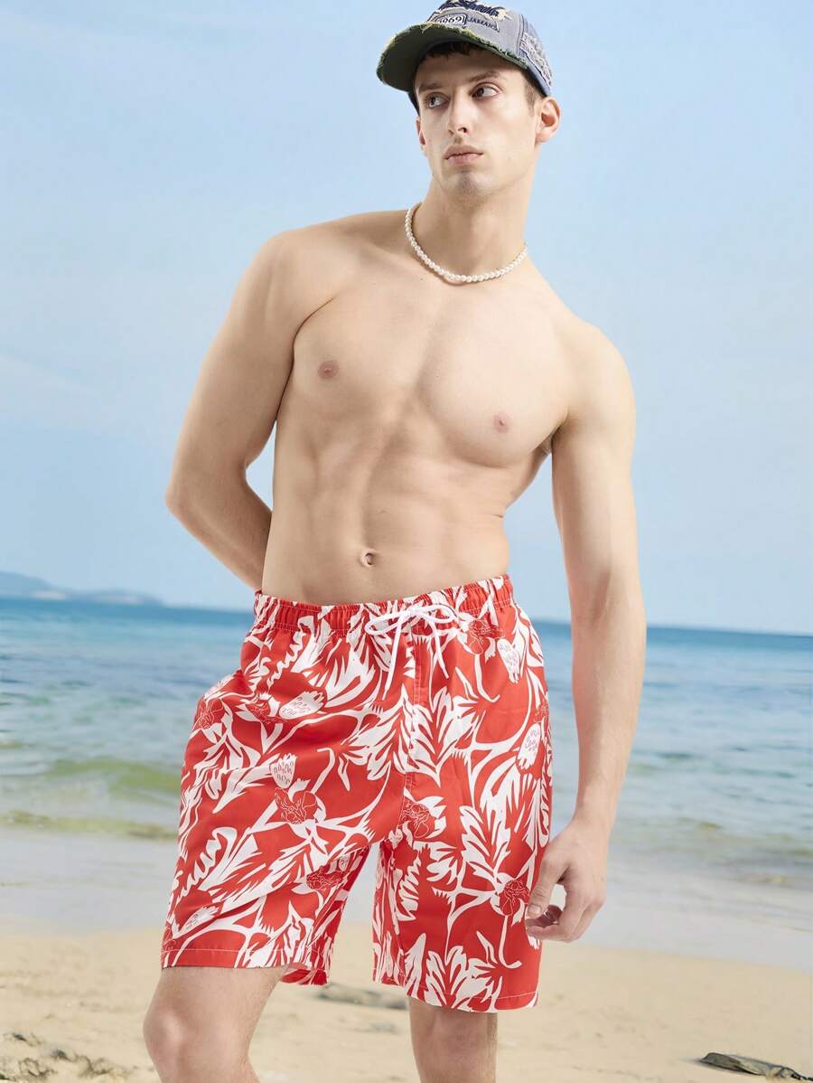 Surfspeed Men's Plus Size Vacation Style Loose Printed Beach Shorts - Multicolor - View 1