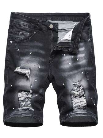 Manfinity Homme Plus Size Heren Casual Distressed Denim Shorts, Zomer