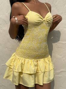 SHEIN Unity Women's Casual Backless Bowknot Ruffle Hem Cami Mini Dress, Holiday