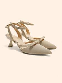 CUCCOO BASICS Pointed Toe Bowknot High Heel Pumps For Women - Apricot - View 2