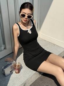 Teen Girl Casual Comfort Contrast Trim Hollow Butterfly Decor Dress