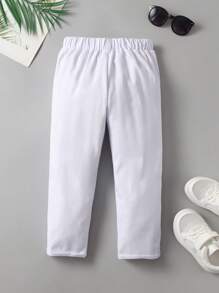 SHEIN Kleine Jungen Burschen Lässig Einfarbige Hose mit Ein-Knopf-Dekor, schräge Taschen, elastischer Bund, geeignet für den täglichen Gebrauch, Reisen, Partys, Urlaub, vielseitige Mode - Weiss - Übersicht 2