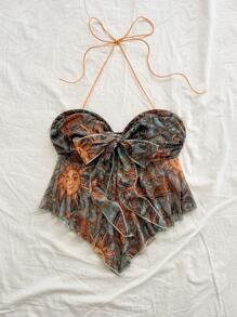 Soleia Women's Vacation Knitted Tie-Up Strapless Retro Print Tube Top, Suitable For Music Festivals, Parties, Summer - Multicolor - View 5