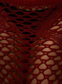 Musera Resort Y2K风格镂空钩针编织修身长裙罩衫，适合夏季度假、节日狂欢等场合。 - 紅色 - 查看 5