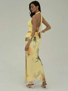 Aloruh 全新轻盈垂坠领吊带背心和高开衩裙两件套，浪漫海滩假期