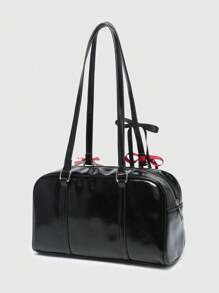 ROMWE Kawaii 女士复古可爱格子蝴蝶结带樱桃心装饰单肩腋下包，多口袋波士顿单肩包