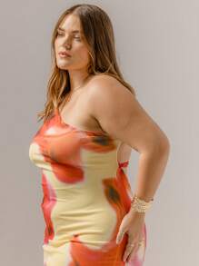 Aralina Curve Plus Size 不对称花卉印花单肩修身夏季长裙 - 彩色 - 查看 6