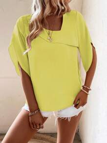 SHEIN LUNE Camicia casual da vacanza con colletto asimmetrico in colore unito