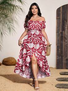 Sunnyshic Plus Size Off Shoulder Minimalist Casual Dress, Suitable For Summer