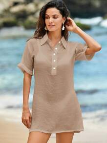 Swim Vcay Women Beach Holiday Outfit Swim V-Neck Sleeveless Casual Beach Cover Up Swimsuit Smock For Summer Beach Vacation