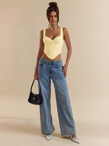 SHEIN BAE White Lace Camisole Top For Women, White Bra, Women Bra, Fall/Autumn Yellow - Yellow - View 3