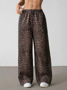 SHEIN PETITE Pantaloni larghi casual e dritti con stampa leopardata