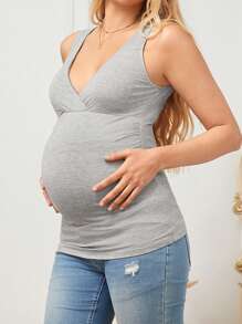SHEIN Maternity Solid Color Cross V-Neck Slim Fit Casual Tank Top