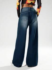 SHEIN EZwear جينز نسائي ذو خصر واسع ذو طول متدلي مغسول بطريقة عادية - الأسود - مشاهدة 4